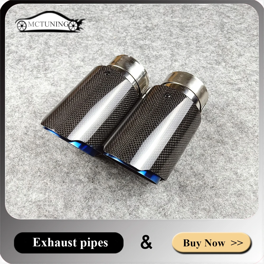 

Multi size Exhaust tip Carbon fiber + Blue stainless steel Universal muffler tips end tail pipe(1 piece)