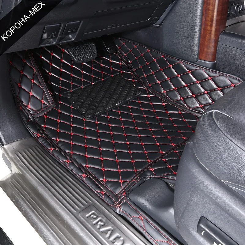 ROWNFUR 3D Leather Car Floor Mats For Toyota Land Cruiser 100 200 77 80 Custom Made Luxury Car Mats Protect Interior accessories