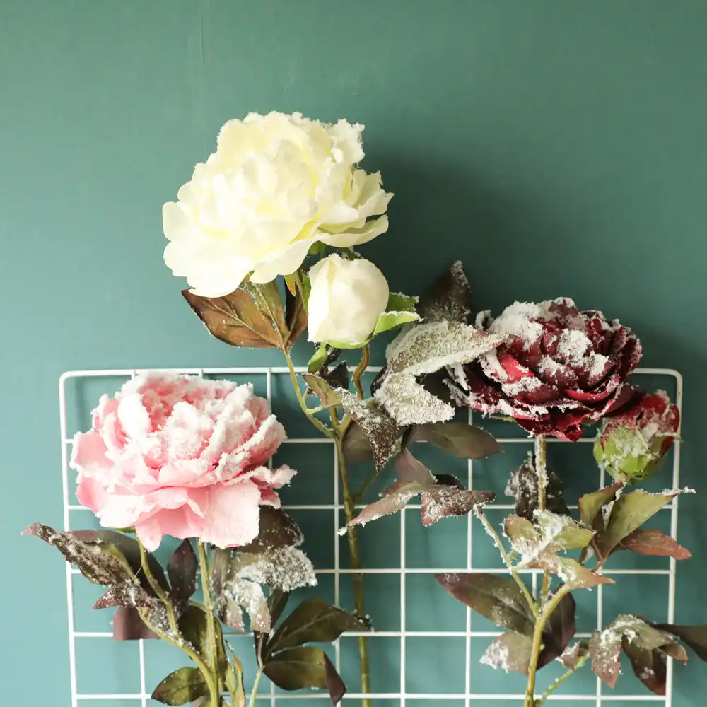 3個造花クリスマス雪牡丹偽装飾花壁結婚式の背景ホーム画面花輪 造花 ドライフラワー Aliexpress