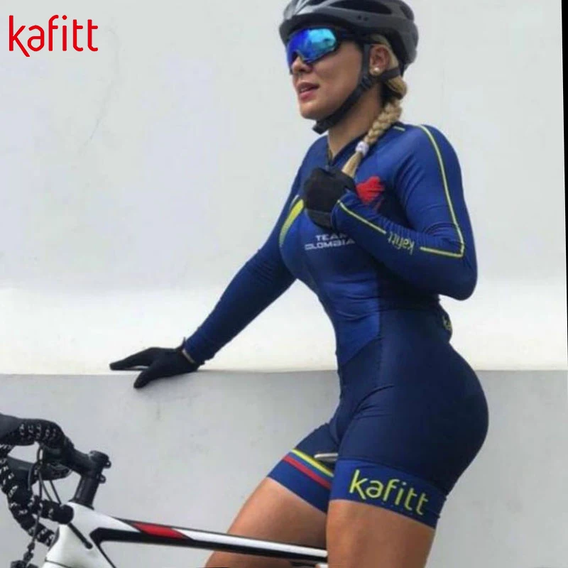 Kafitt длинный рукав Велоспорт Джерси костюм боди Спортивная рубашка женские шорты