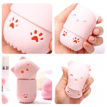 Face Powder Puff Sponge Case Cat Puff Holder Soft Silicone Shell Egg Shape Puff Cleaning Storage Box Fashion Makeup Brushes Set