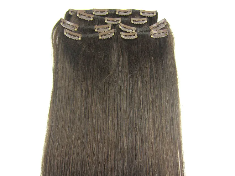 ZZHAIR, 100 г-140 г, 1"-24", волосы remy для машинного производства, 6 шт. в наборе, человеческие волосы для наращивания на заколках, набор на всю голову, Натуральные Прямые Волосы - Цвет: #2