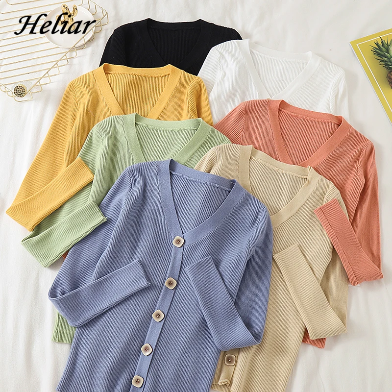 

Heliar Preppy Style Cardigans Female V Neck Long Sleeve Buttoned Up Sweater Women Casual 2019 Fall Winter Sweater For Women