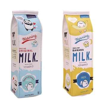 

2 Pcs New Creative Simulation Of Milk Cartoon Pencil Case Cute PU Pen Bag Stationery Pouch for Student School Supplies, Yellow &