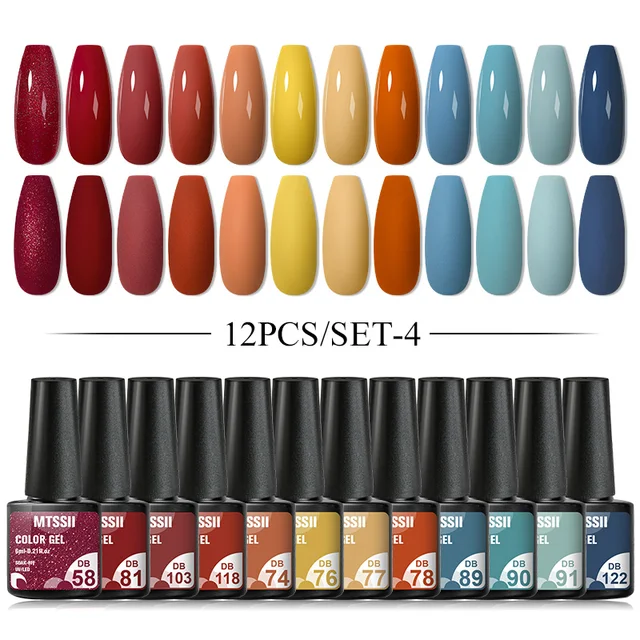 Mtssii 10Pcs/set Color Gel Nail Polish Set 100 Colors Semi Permanent UV Led Gel Varnish Soak Off Nail Lacquers Base Top Coat ZH16199 12PCS