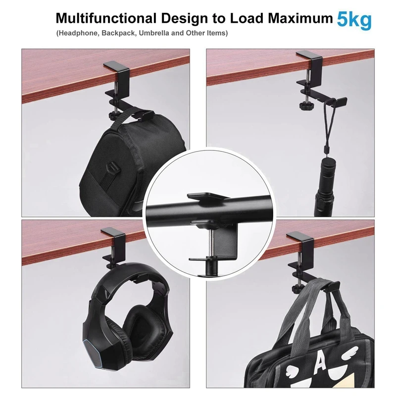AM05 Headphone Hanger 360 Degree Rotation Universal Aluminum Headphone Adjustable Headset Stand Clamp Mount Desk Hook Holder F