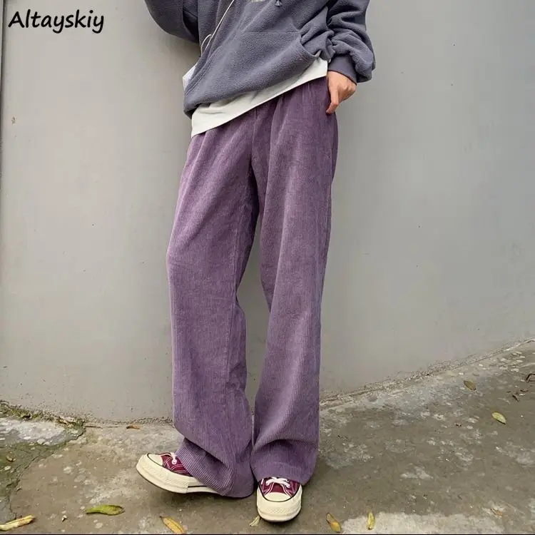 Wide Leg Pants Women Solid Purple 