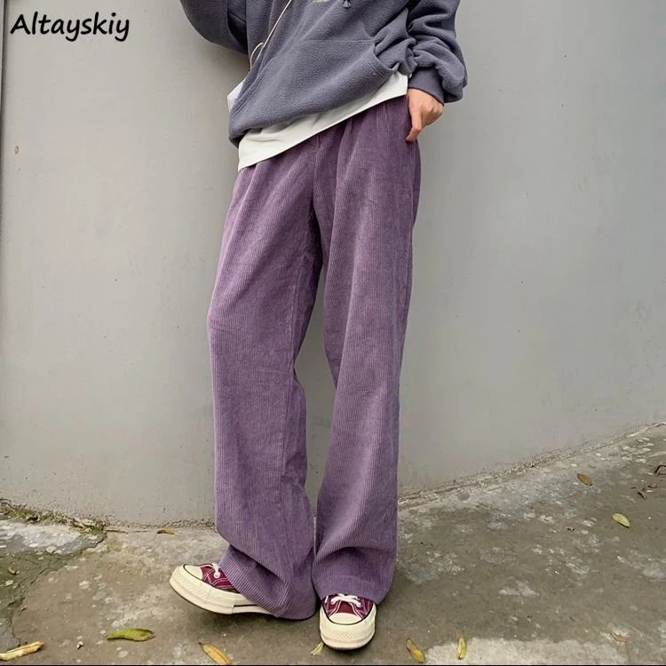 Wide Leg Pants Women Solid Purple 