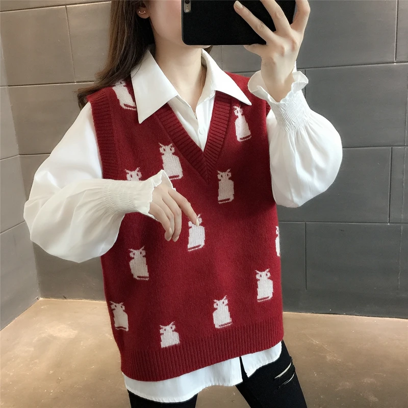 

21258 (room 2, row 1, No. 6 middle) real time cartoon V-neck Pullover knitted vest [1133] 42