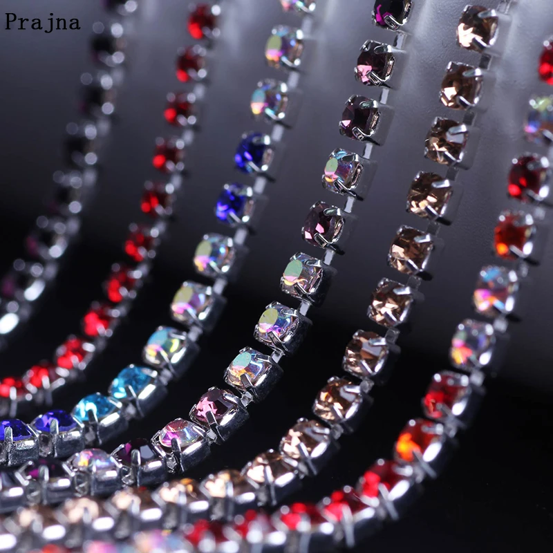 

Prajna 1Yard AB Color Transparent Rhinestone Chain Trim Rhinestones Sewn For Cloth Wedding Dress Crystal For Handwork Decoration
