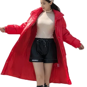 

New Winter Warm Down cotton Jacket coat Women Korean long Cotton Jackets Black Women's Fashion stand collar Casual Parkas F838