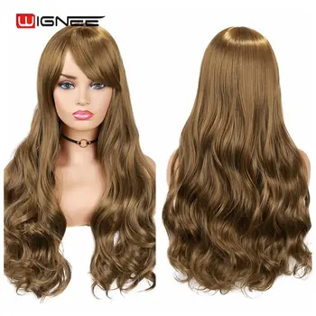 

Wignee Long Wavy Blonde/Black/Red/Green Synthetic Wig With Bangs Heat Resistant Cosplay For Women Natural Glueless Hair Wigs