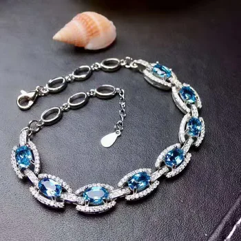 

Fidelity natural 4*6mm Blue topaz Bracelets silver 925 jewelry fine jewelry for women party natural gemstone