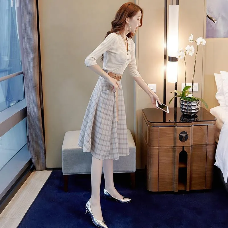 Plaid Vintage Warm Thick Winter High Waist Women Skirts Female Autumn Plus Size A-line Long Girls Skirt Brown Elegant Skirt
