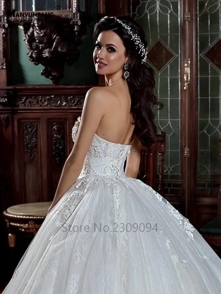 MANYUNFANG без бретелек hochzeit kleid mix Кружева vestido de Casamento роскошное свадебное платье на шнуровке сзади robe de mariage