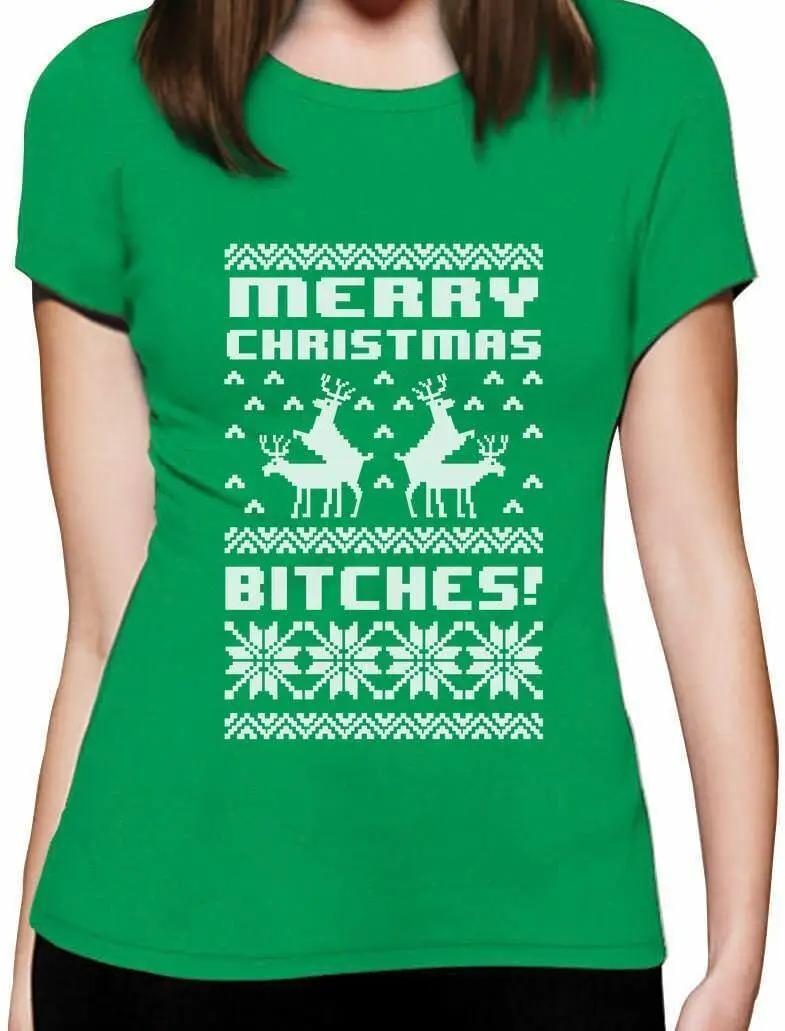 Рождественский уродливый свитер с оленем, женская футболка на Рождество - Цвет: Зеленый
