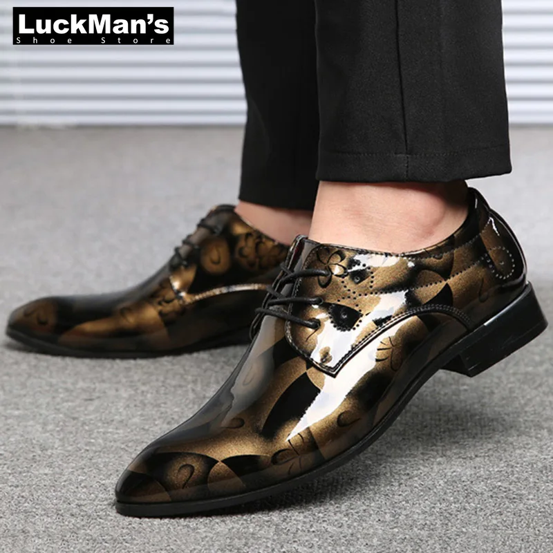 LuckMan/Мужские модельные туфли; Туфли-оксфорды из лакированной кожи; мужские строгие туфли с острым носком; Chaussures Hommes; кожаный обувь; большие размеры