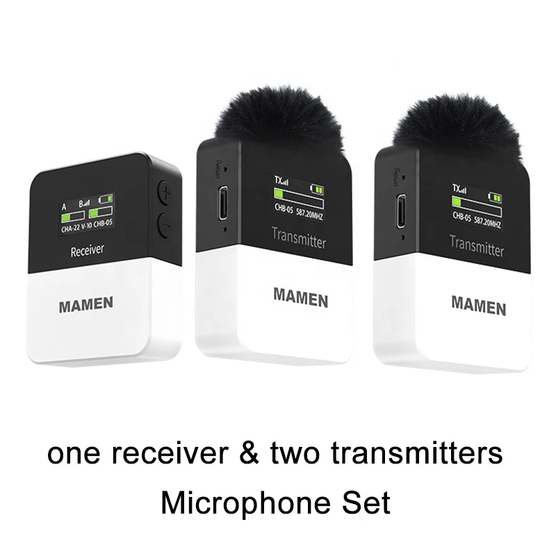 MAMEN Mini UHF Wireless Lavalier Microphone System with 800mAh Battery 50m Pickup for Smartphone DSLR Camera Interview Recording gaming mic Microphones