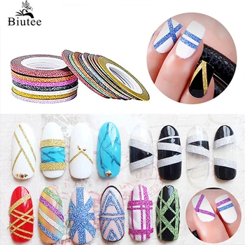 

Biutee 30pcs/Set Nail Striping Tape Line 1mm 2mm 3mm Adhesive Nail Art Transfer Nail Sticker Matte Rainbow Glitter Mermaid Color