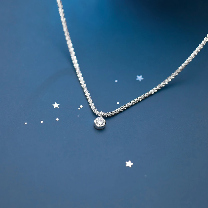 925 стерлингового серебра минимализм блестящий кристалл кулон ожерелье Гламурная ключица цепь для женщин модные ювелирные изделия D5937