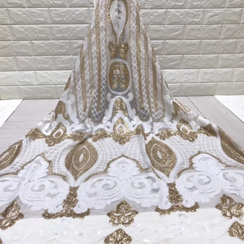 

The latest French lace fabric 2019 high quality African wedding lace fabric, with sequins as Nigerian lace fabric J35061