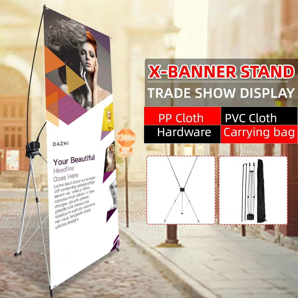 Iron Frame Poster Display Banner Stand Kit Floor Standing Photo