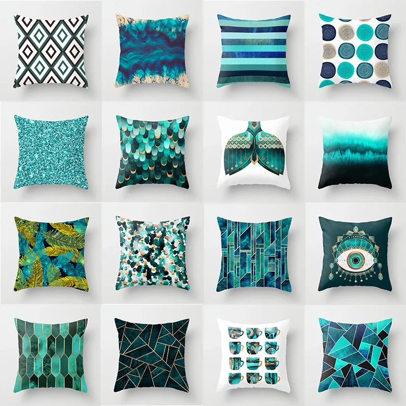 

Pillow case 45*45CM Nordic Green Geometric Peach Skin Pillowcase Home Sofa Pillow Cushion Cover Decorative Pillowcase