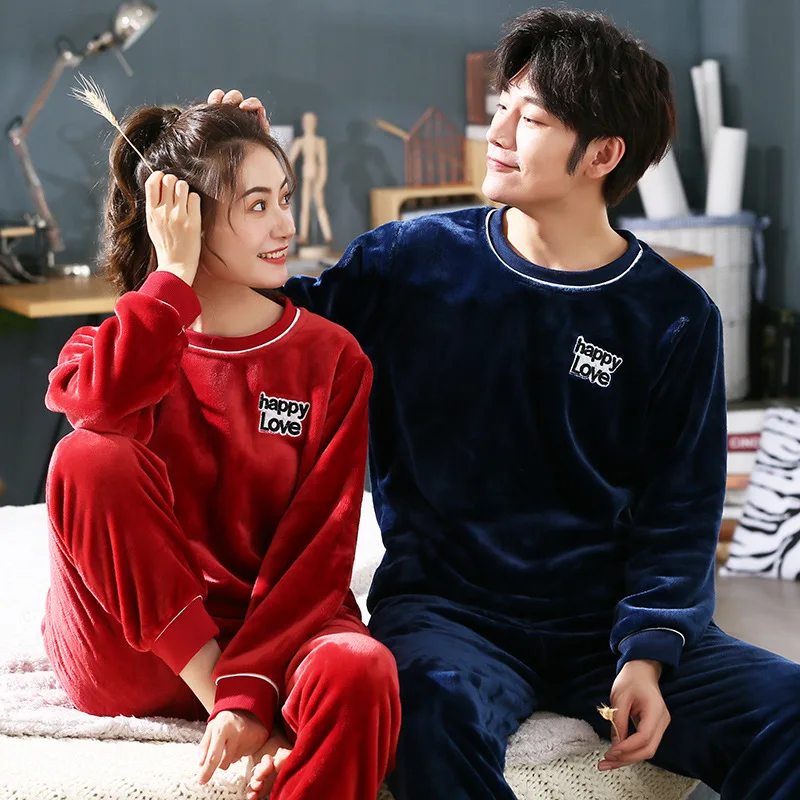 

[YM #9125 #-C22207 # Collection] Pullover Couples plus Velvet Long Sleeve Pajamas Homewear Set Plus-sized