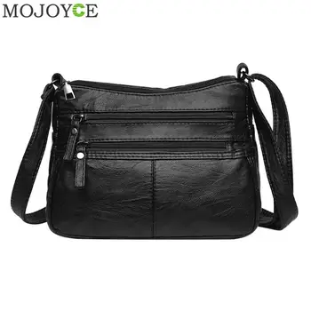 

Fashion Multi-pocket Women Shoulder Messenger Handbag Solid Color PU Leather Soft Zipper Ladies Girls Shopping Crossbody Bags
