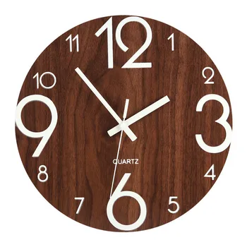 

DIY luminous wall clock European style simple wooden clock and watch decoration fluorescent digital clock living room wall clock
