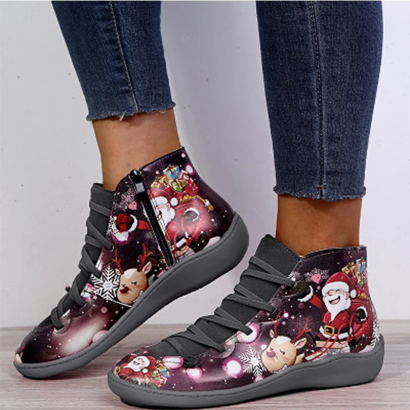Botas de nieve de invierno para mujer, botines planos de cuero genuino, botas Vintage cortas con piel, con cordones, primavera 2020