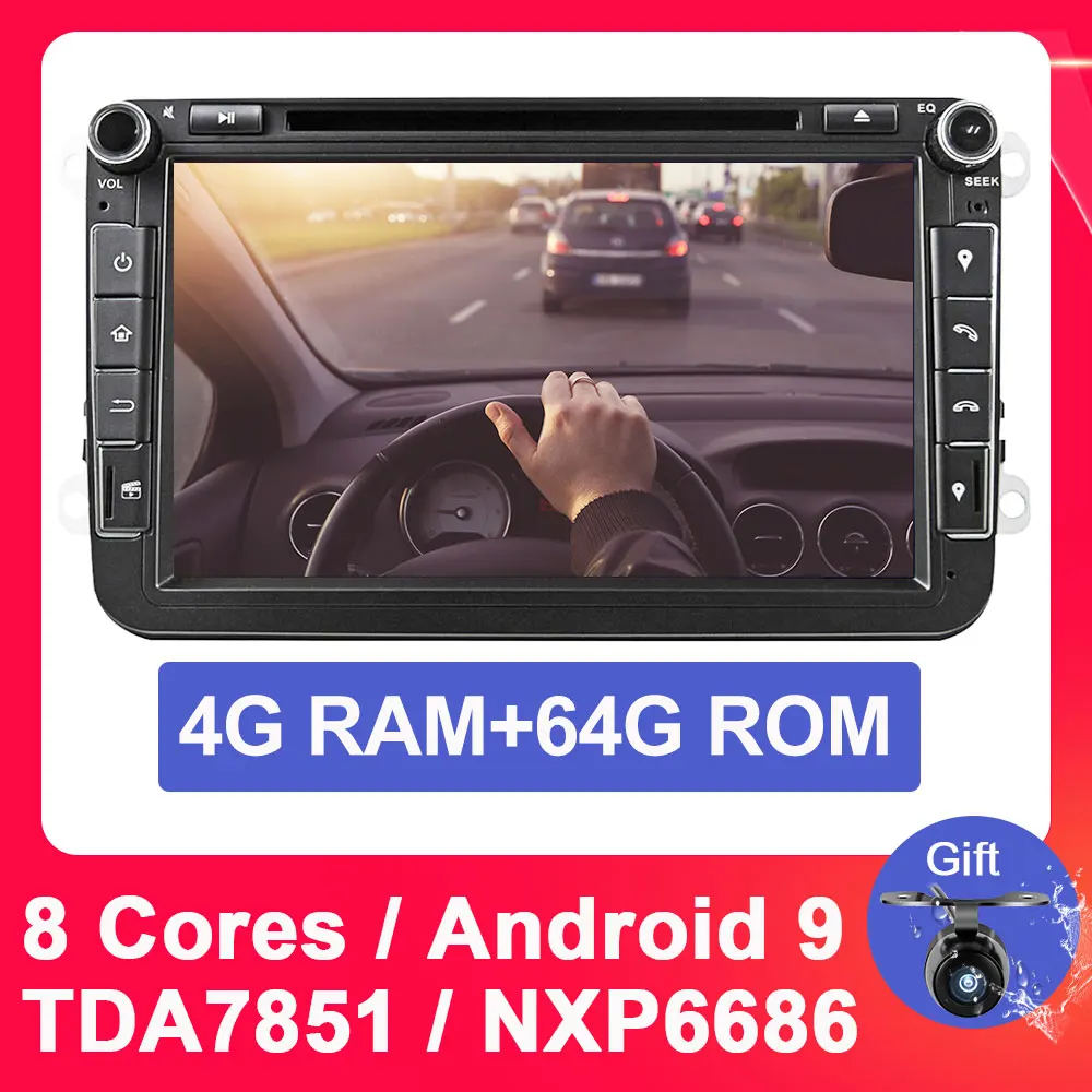 4G 64G PX5 Eunavi 2 din Android 9 автомобильный dvd-плеер для VW Passat CC Polo GOLF 5 6 Touran EOS T5 Sharan Jetta Tiguan gps навигация радио DSP - Цвет: 4G 64G PX5