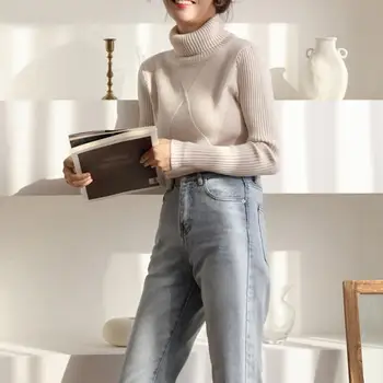 

Women Autumn Casual Long Sleeve Turtle Neck Knit Sweater Pullover Top Winter Top Turtleneck Sweater Women Femme sweater