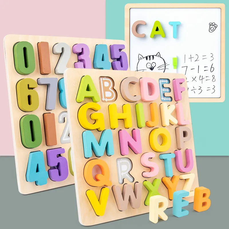 

Children 's Puzzle Double-sided Digital Alphabet Puzzle Magnetic Puzzle Two - in - One Multifunctional Drawing Board Wooden