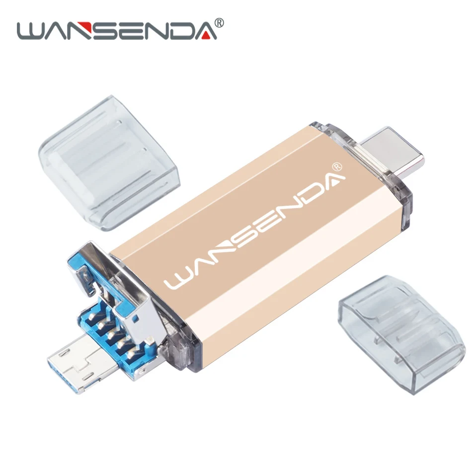 WANSENDA usb 3,0 type C USB флеш-накопитель 128 Гб OTG флеш-накопитель 32 Гб 64 Гб 256 ГБ 512 ГБ Флешка 3 в 1 USB флешка флэш-диск - Цвет: Золотой