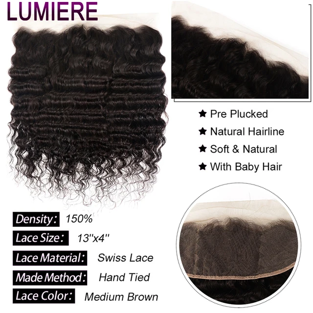 Lumiere-Mechones de cabello con ondas profundas, pelo peruano ondulado, extensiones de cabello humano, 100% Remy con cierre frontal