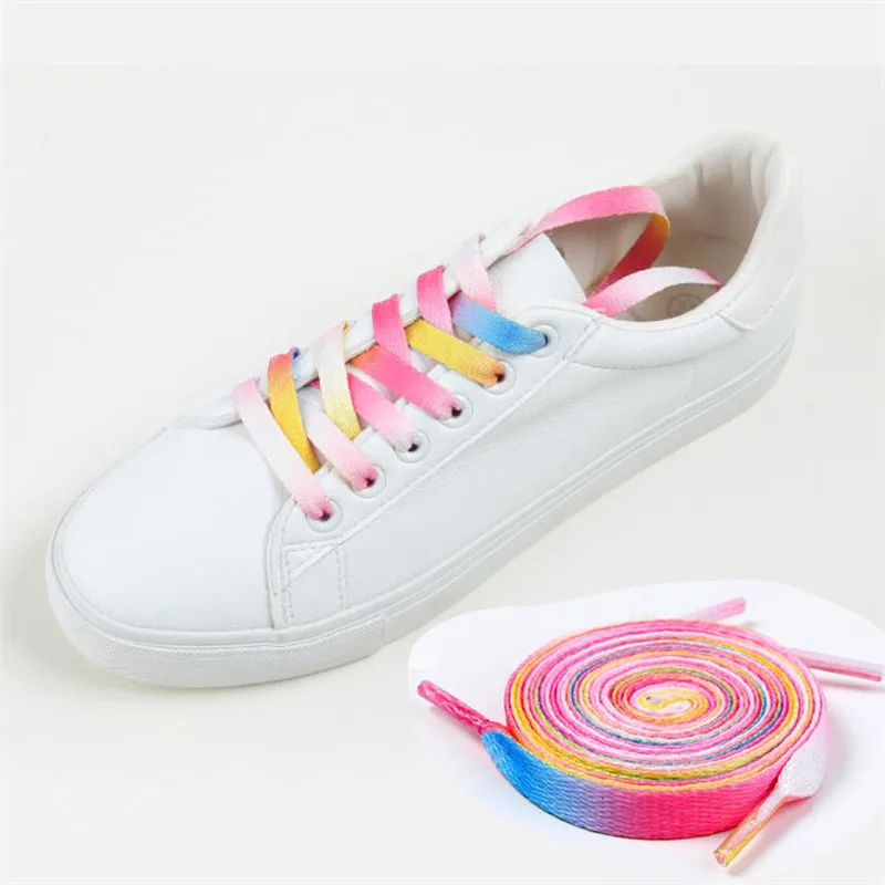 Colorful Shoelaces Rainbow Gradient Print Flat Shoe laces Chromatic Colour Sneakers 2PCS 110CM