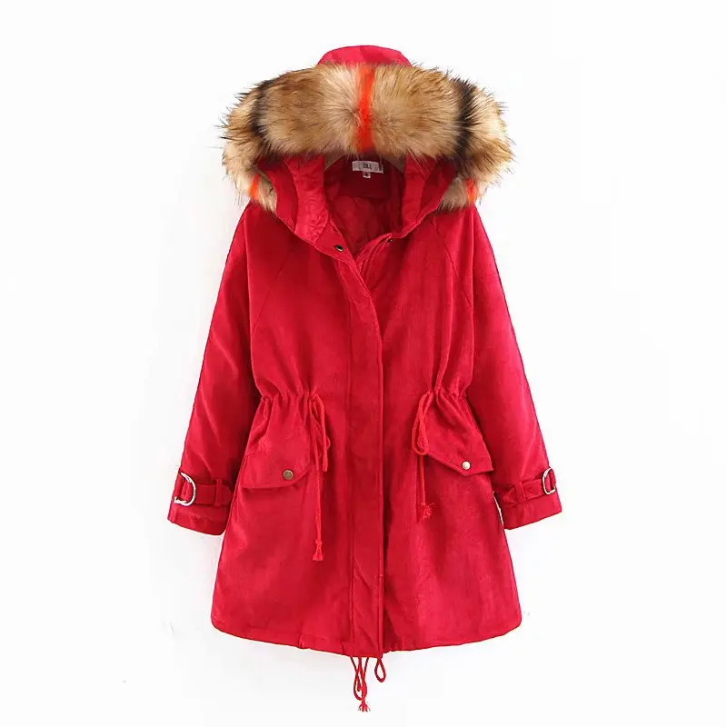 

2018 Autumn And Winter New Style Waist Drawstring Color Fur Collar Corduroy Cotton-padded Clothes Women's D826