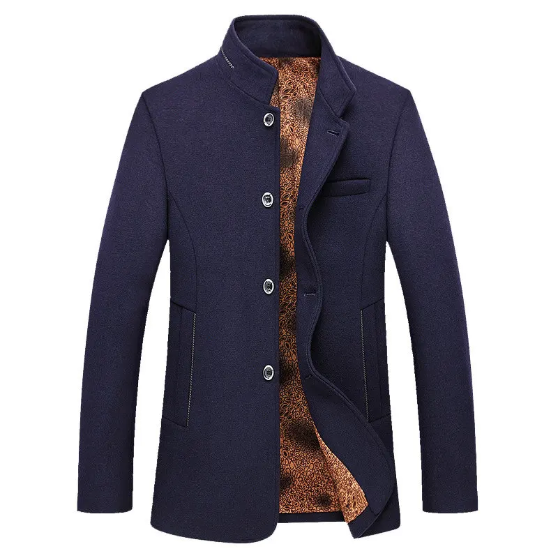 Men's Long Warm Fleece Lined Coat Wool Blends High Quality Single Breasted Trench for Men Autumn Winter Jacket |