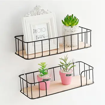

Innovative Wall Mounted Partition Shelf Bedroom Wall Hanging Iron Basket Storage Rack Punch-free Flower Pot Rack Home Decoration