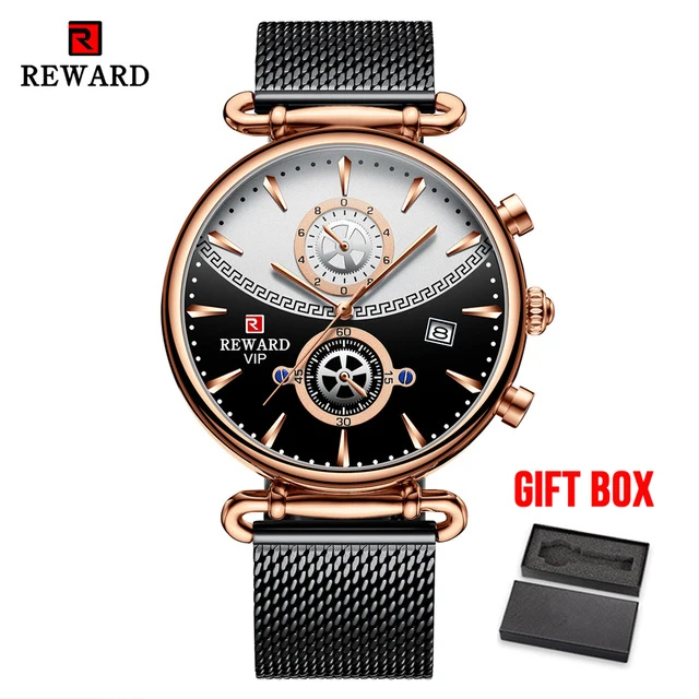 rose black w box Мужские водонепроницаемые спортивные часы с хронографом, полнофункциональные мужские часы с автоматической датой, кварцевые часы для мужчин, мужские часы - Цвет: rose black w box