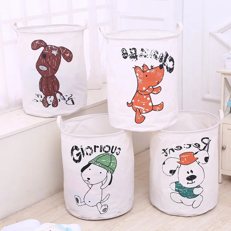

Foldable Storage Basket For Toy Washing Basket Dirty Clothes Round Print Dog Home Closet Organizer Container Box Laundry Basket