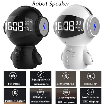

Portable Bluetooth Speaker LED Display Alarm Clock FM Radio Mic Subwoofer M100 Robot Sound Player Phone Charging Treasure MP3