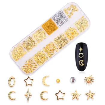 

The New Nail Ornament Alloy Nail Stickers Gold and Silver Alloy Paste Shaped Riveting Nail he jin zuan Nail Polish Glue Drill