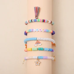 Pulsera de arcilla polimérica colorida Bohemia para bebé, cuentas redondas de cara sonriente, Heishi, accesorios de joyería para playa de verano