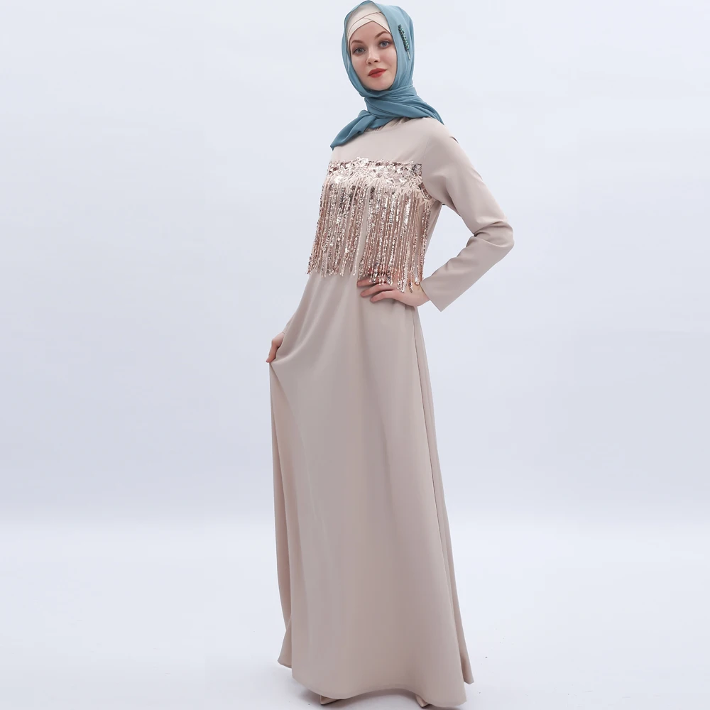 Модное женское длинное платье с кисточками и блестками Abaya Moslem Рамадан Арабский