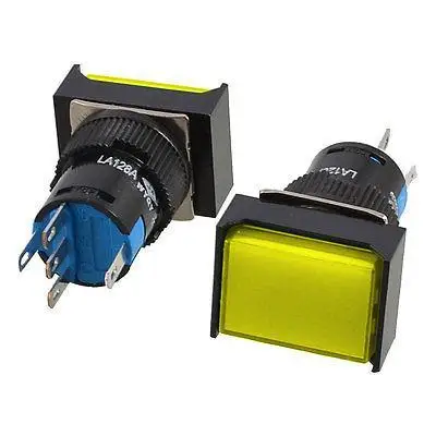 

2 Pcs Panel Mount Yellow Lamp Latching Rectangle Push Button Switch DC 24V