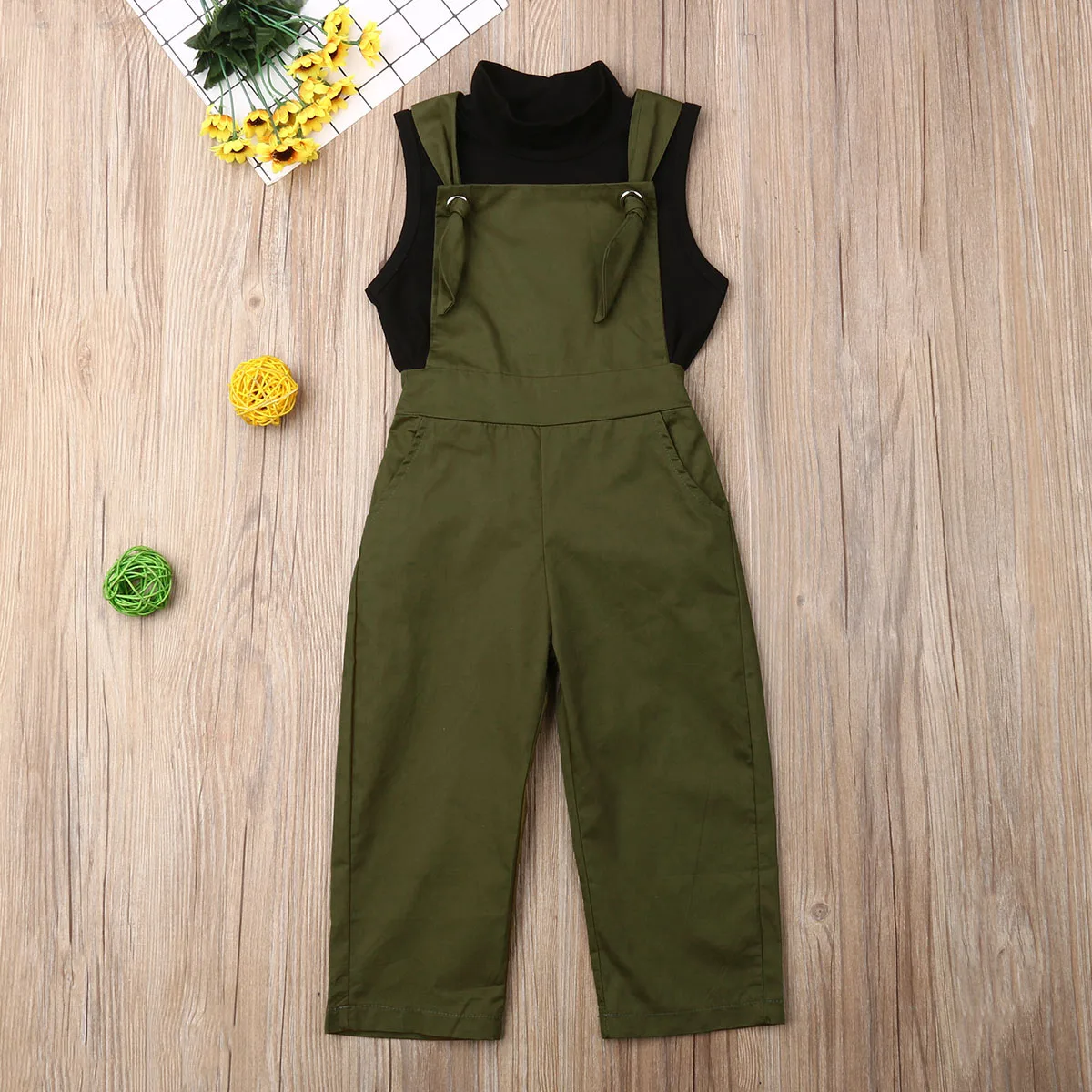 

Pudcoco Toddler Baby Girl Clothes Solid Color Sleeveless T-Shirt Tops Strap Long Pants Overalls 2Pcs Outfits Clothes 2-7Y
