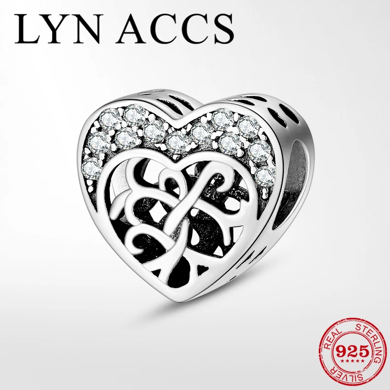 

Mother's Gifts 925 Sterling Silver Heart to Heart Clear CZ Charm Beads fits Original Pandora Charm Bracelets Women Fine Jewelry