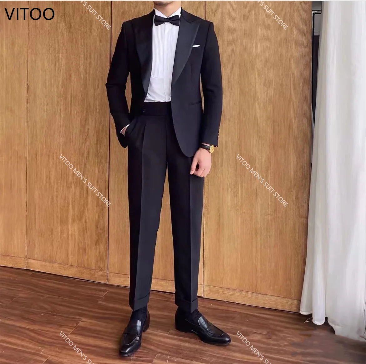 

Slim Fit Men Suits Black Formal Wedding Groom Tuxedos 2 Piece Business Male Fashion Set Jacket With Pants Latest Coat Design